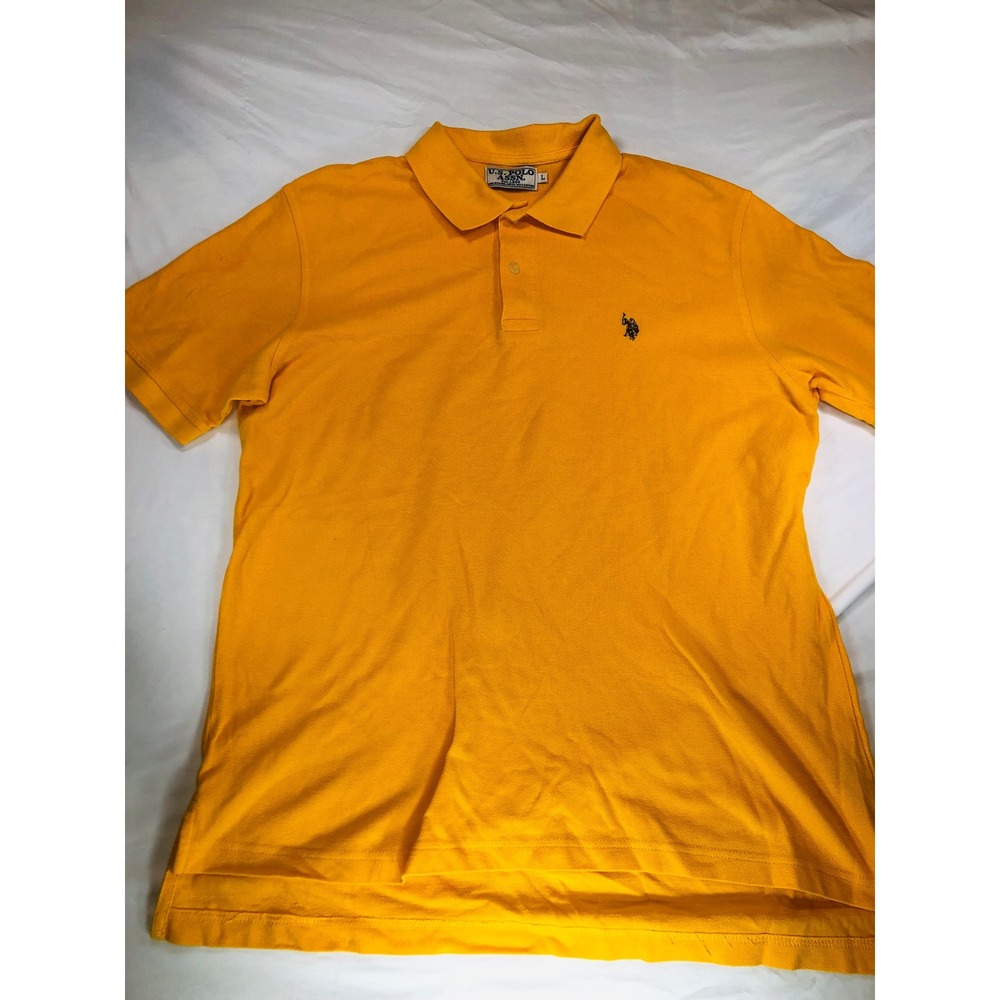 US Polo Assn Mens Large Mustard Yellow Short Sleeve Pique Cotton Polo Shirt Logo